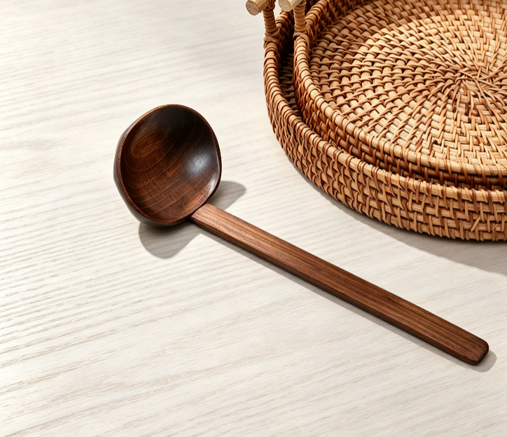 Japanese Long Handle Wooden Ramen Spoon, Turtle Shell Octagon Soup Ladle, Commercial Hot Pot Spoon for Noodle Hot Pot Malatang, Food Grade Carbonized Nanmu Wood Spoon