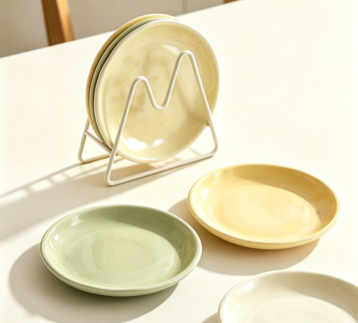 Pastel Macaron Wavy Ceramic Plate Set, Luxury Irregular Tableware, Fruit Cake Platter with Storage Stand for Cafe & Home